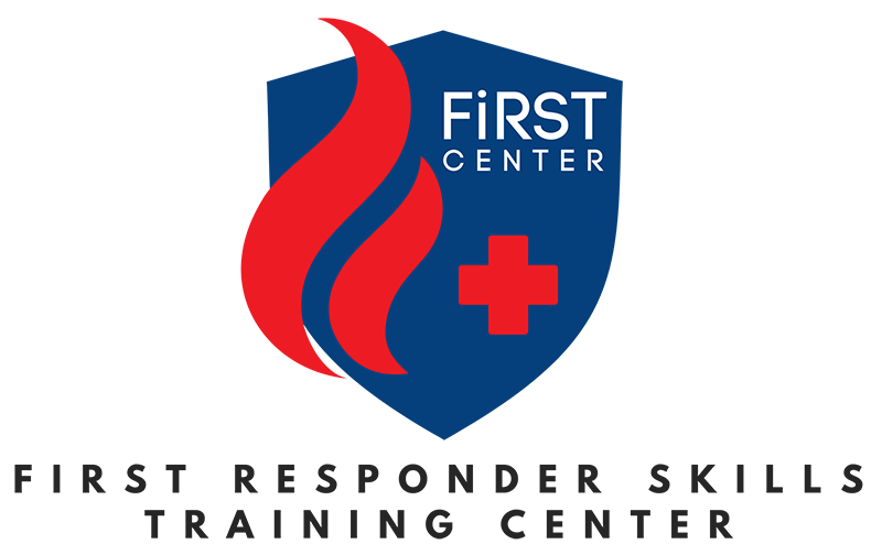 blue shield with red flames and red cross